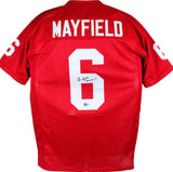 Baker Mayfield Autographed Red College Style Jersey W/Heisman 17- Beckett W *Blk