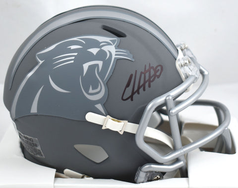 Chuba Hubbard Autographed Panthers Slate Speed Mini Helmet - Beckett W Hologram