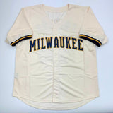 Autographed/Signed William Contreras Milwaukee Cream Baseball Jersey JSA COA