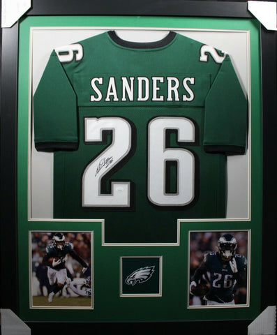 MILES SANDERS (Eagles green TOWER) Signed Autographed Framed Jersey JSA