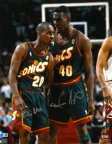 Gary Payton Shawn Kemp Autographed Supersonics 16x20 Photo - Beckett W Hologram