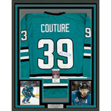 Framed Autographed/Signed Logan Couture 35x39 San Jose Teal Jersey JSA COA