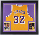 Magic Johnson Signed Los Angeles Lakers 31x35 Custom Framed Jersey JSA Hologram