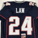 Autographed/Signed Ty Law New England Blue Football Jersey JSA COA