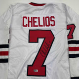 Autographed/Signed Chris Chelios Chicago White Hockey Jersey Beckett BAS COA