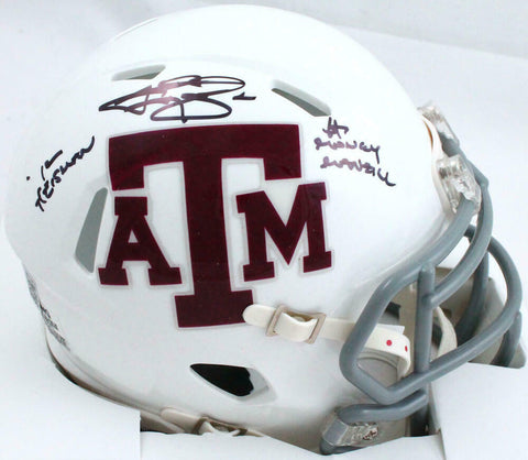 Johnny Manziel Autographed TX A&M White Speed Mini Helmet w/2Insc.-BeckettW Holo