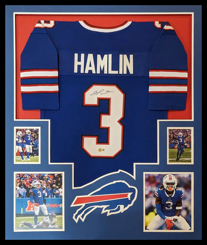 FRAMED BUFFALO DAMAR HAMLIN AUTOGRAPHED SIGNED JERSEY BECKETT HOLO