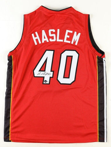 Udonis Haslem Signed Miami Heat Red Jersey (Beckett) 3xNBA Champion / Forward