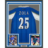 Framed Autographed/Signed Gianfranco Zola 35x39 Chelsea FC Blue Jersey BAS COA