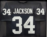 OAKLAND RAIDERS BO JACKSON AUTOGRAPHED FRAMED BLACK JERSEY BECKETT BAS QR 209454