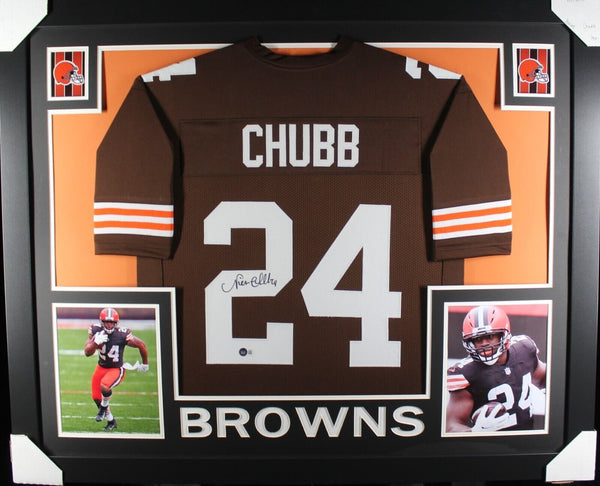 NICK CHUBB (Browns brown SKYLINE) Signed Autographed Framed Jersey Beckett