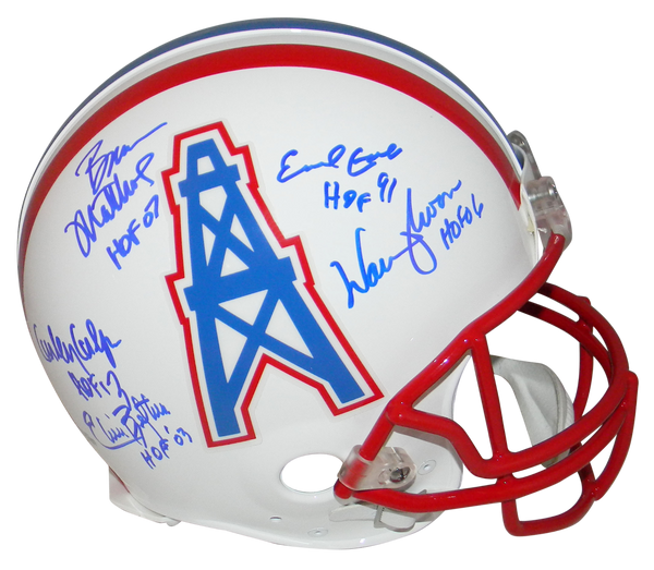 EARL CAMPBELL WARREN MOON BRUCE MATTHEWS +2 SIGNED HOUSTON OILERS PROLINE HELMET