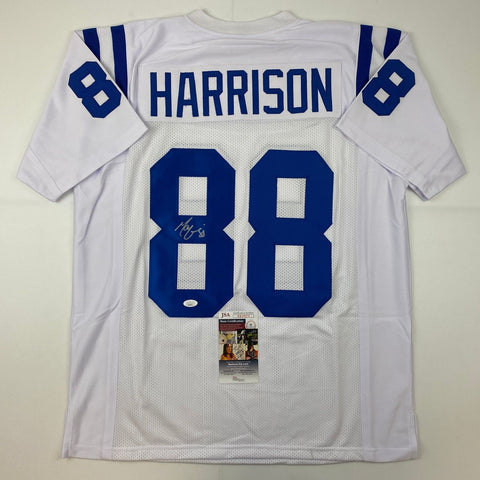 Autographed/Signed Marvin Harrison Indianapolis White Football Jersey JSA COA