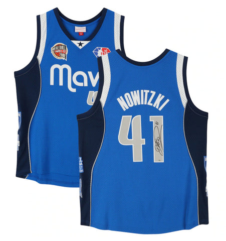 Dirk Nowitzki Autographed HOF Patch Mavericks Blue Nike Jersey Fanatics