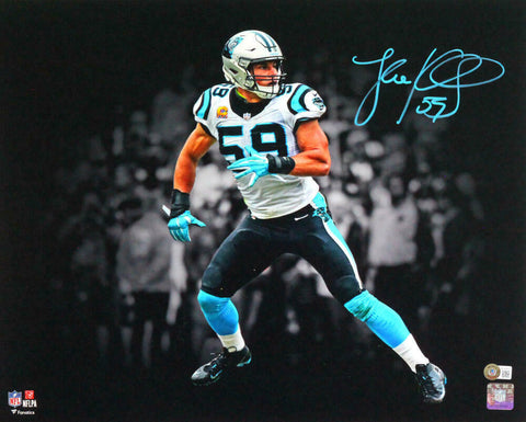 Luke Kuechly Autographed Panthers B&W Spotlight 16x20 FP Photo- Beckett W *Teal