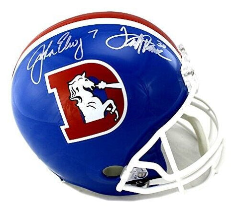 John Elway & Terrell Davis Signed Denver Broncos Throwback Full Size Blue Helmet