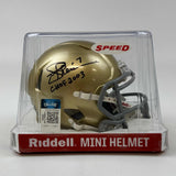 Autographed/Signed Joe Theismann CHOF 2003 Notre Dame Irish Mini Helmet JSA COA