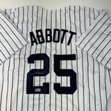 Autographed/Signed Jim Abbott New York Yankees White Pinstripe Jersey BAS Holo