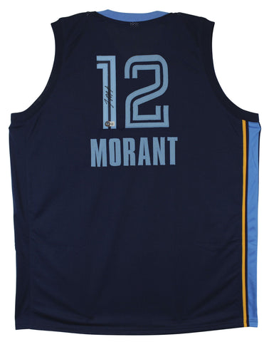 Ja Morant Authentic Signed Navy Pro Style Jersey w/ Blue Numbers Autographed BAS