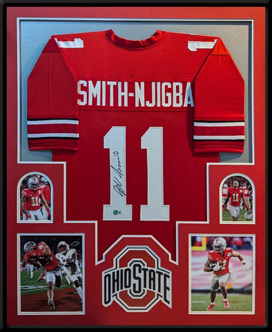 FRAMED OHIO STATE BUCKEYES JAXON SMITH-NJIGBA SIGNED JERSEY BECKETT HOLO