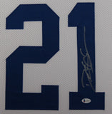 Deion Sanders Autographed/Signed Dallas Framed White XL Jersey BAS 32970