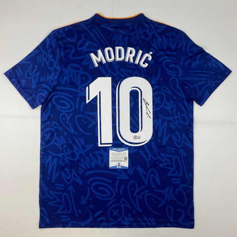 Autographed/Signed Luka Modric Real Madrid Blue Soccer Jersey Beckett BAS COA