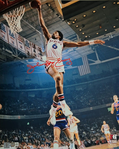 Julius Erving Signed Philadelphia 76ers 16x20 Photo Beckett Witnessed Red Paint