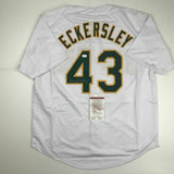 Autographed/Signed DENNIS ECKERSLEY Oakland White Baseball Jersey JSA COA Auto