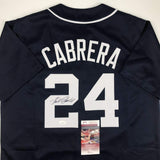 Autographed/Signed MIGUEL CABRERA Detroit Blue Baseball Jersey JSA COA Auto