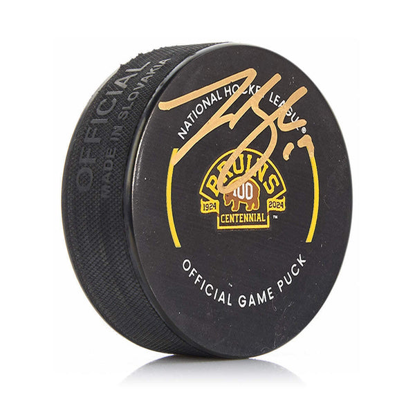 Johnny Beecher Boston Bruins Autographed 100th Ann. Hockey Game Puck JSA PSA