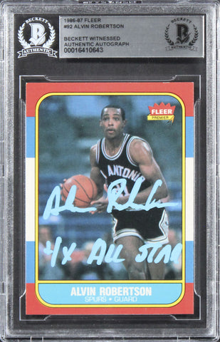 Spurs Alvin Robertson "4x All-Star" Signed 1986 Fleer #92 Card BAS Slabbed