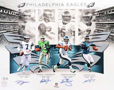 Eagles QB Legends Vick McNabb Jaworski Cunningham Signed 16x20 Collage Photo BAS