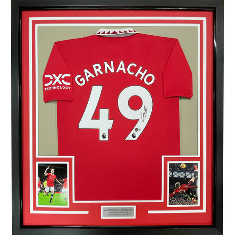 Framed Autographed/Signed Alejandro Garnacho 33x42 Man United Red Jersey BAS COA