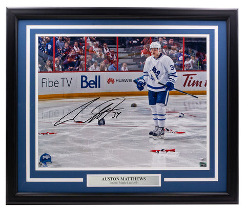 Auston Matthews Signed Framed Toronto Maple Leafs 16x20 Hat Trick Photo Fanatics