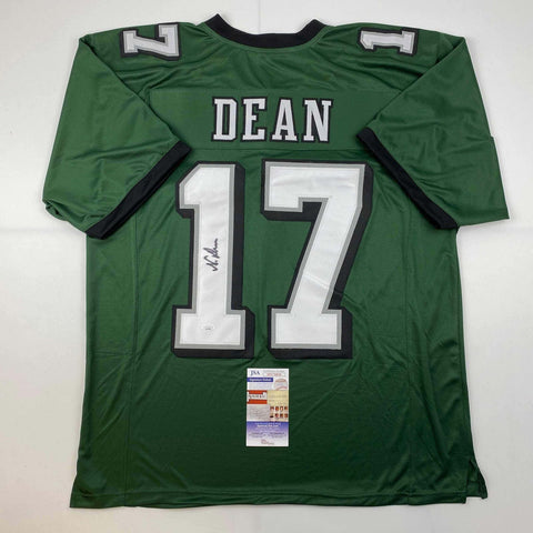 Autographed/Signed Nakobe Dean Philadelphia Green Football Jersey JSA COA