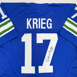 Autographed/Signed David Krieg Seattle Blue Football Jersey JSA COA