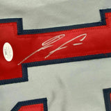 FRMAED Autographed/Signed RONALD ACUNA JR. 33x42 Atlanta Grey Jersey JSA COA