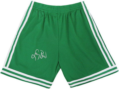 Larry Bird Signed Celtics Green 1985-86 M&N Basketball Shorts (SS COA/BIRD HOLO)