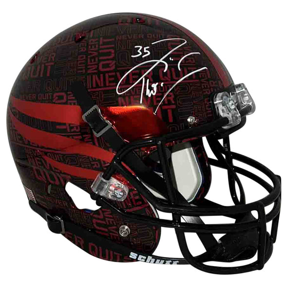 ZACH THOMAS SIGNED TEXAS TECH RED RAIDERS NEVER QUIT FULL SIZE HELMET BECKETT