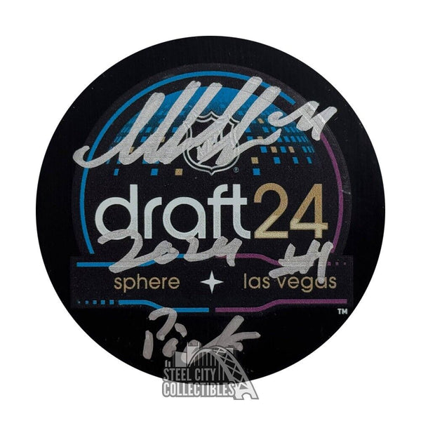 Macklin Celebrini 2024 1st Pick INSC Autographed Draft Hockey Puck - Fanatics