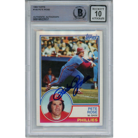 Pete Rose Autographed/Signed 1983 Topps 100 10 Auto Trading Card Beckett 47081