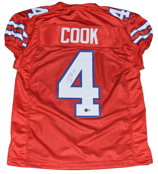 JAMES COOK AUTOGRAPHED BUFFALO BILLS #4 RED GAME CUT JERSEY BECKETT