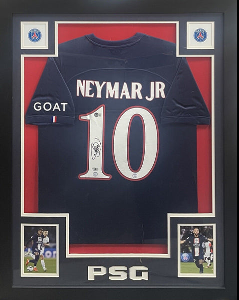 Neymar Jr Signed Framed Paris Saint-Germain Blue Jersey Autograph Fanatics BAS