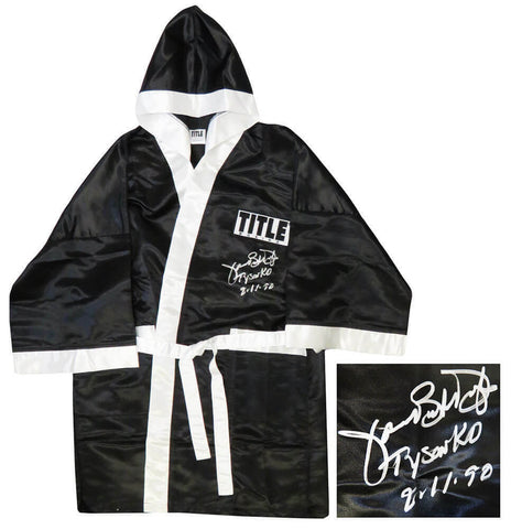 James Buster Douglas Signed Title Black Boxing Robe w/Tyson KO 2-11-90- SCHWARTZ