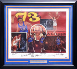 1973 NBA Champion Knicks Team Autographed Framed Litho 7 Sigs Beckett AC94183