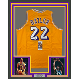 Framed Autographed/Signed Elgin Baylor 33x42 Los Angeles Yellow Jersey JSA COA