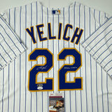 Autographed/Signed Christian Yelich Brew Crew Brewers Pinstripe Jersey JSA COA