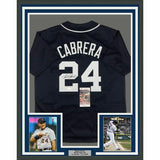 FRAMED Autographed/Signed MIGUEL CABRERA 33x42 Detroit Blue Jersey JSA COA Auto