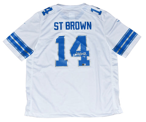 AMON-RA ST BROWN AUTOGRAPHED DETROIT LIONS #14 NIKE 2024 WHITE JERSEY BECKETT