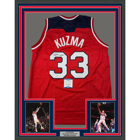 Framed Autographed/Signed Kyle Kuzma 33x42 Washington Red Jersey Beckett COA